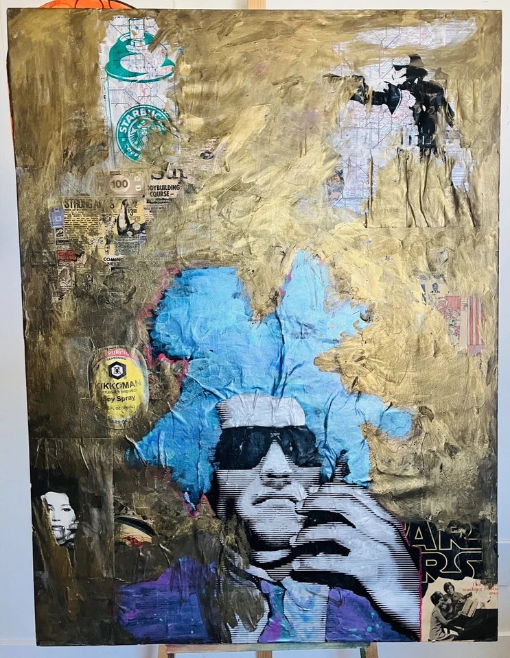 Уличное искусство оригинальная картина золотой терминатор 3x4 фута Mr Clever Art поп-арт  - Изображение 1 из 1