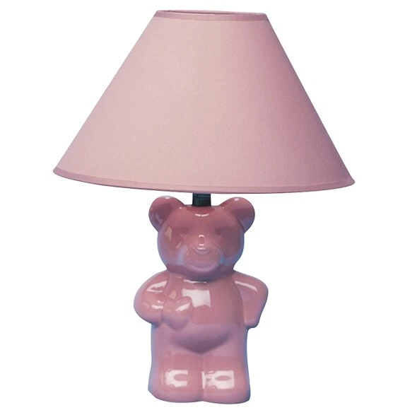 NEW Pink/Blue Ceramic Bear Base & Matched Fabric Shade Finish 15" Table Lamp 611 - Image 1 of 1