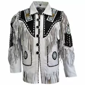 Mens Traditional Western Suede Leather Jacket With Fringes Native American Black - Picture 1 of 4