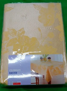 Celebrate Easter Together Tablecloth Yellow Floral Fabric Oblong 60” x 120” NWT - Picture 1 of 11