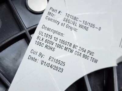 Cable secuela #10awg 105x30B BC-5W2 UL-1015/1230 cable de conexión/plomo 600 V negro/50 pies Foto 1 de 4