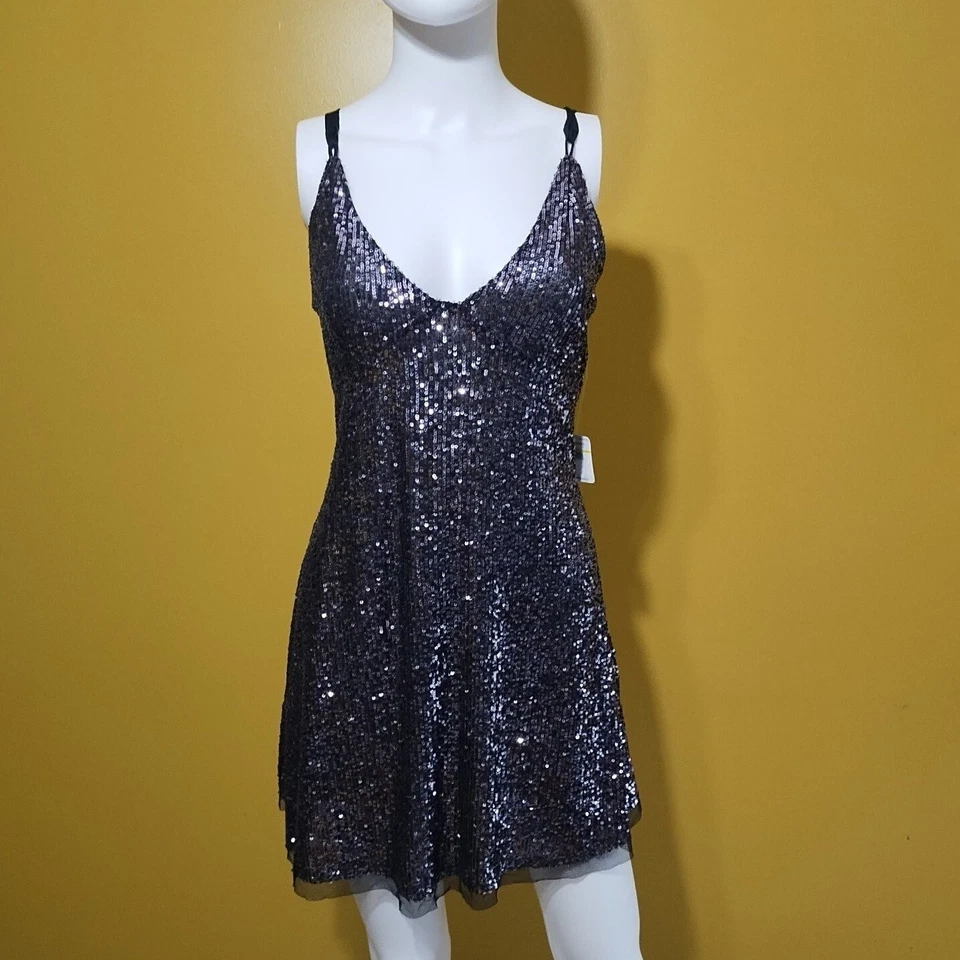 People Dress Gold Rush Sequin Mini Women Black Sz M 481