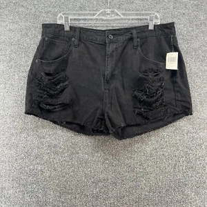 Hot Topic Shorts Womens 19 Black Denim Jean Grunge Punk Distressed NEW - Picture 1 of 9