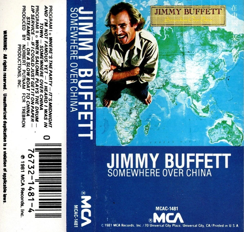 JIMMY BUFFETT "SOMEWHERE OVER CHINA" CASSETTE 1981 mca - Image 1 of 1