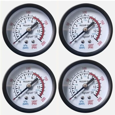 4PC Air Compressor Pressure/Hydraulic Gauge, 200 PSI Back Mount 1/4 BSP - Image 1 of 4