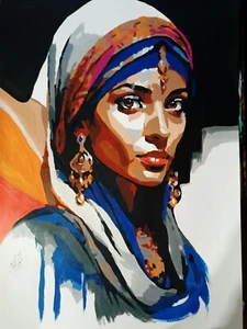 Acrylic Portrait poster Of Oriental woman in national costume (handmade) - Picture 1 of 3