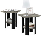 Set of 2 Gray Black Finish Wooden End Table Nightstand Accent Side Storage Shelf