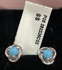 New Pandora Sterling Silver Turquoise Blue Eternity Circle Stud Earrings In Box