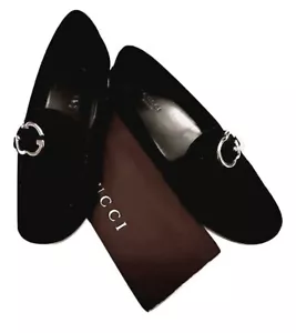 Authentic Gucci Black Women's Suede Interlocking loafer 370616/ SZ37 - Picture 1 of 10