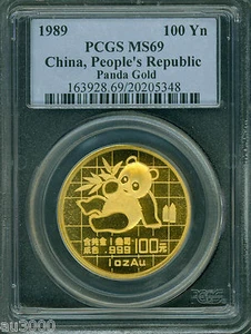 1989 GOLD Chinese PANDA 1 Oz. PCGS MS69 CHINA 100Y 100-Yn Yuan Coin ! - Picture 1 of 2