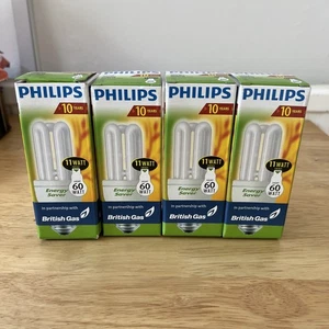 4 x Philips Genie 11 vatios 60 W CFL bombilla de ahorro de energía WW827 B22 bombilla - Imagen 1 de 3