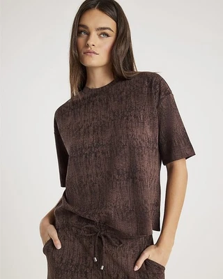 River Island Womens T-Shirt Brown Premium Crinkle Effect Boxy Crew Neck Tee Top - Image 1 of 4