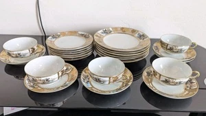 Nagoya SNB Nippon Japan Porcelain Set Tea Cups Saucers & Plates - Gold Antique - Picture 1 of 15