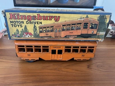 Kingsbury Manufacturing Co. Ônibus carrinho de aço prensado laranja Windup 784 - Imagem 1 de 4