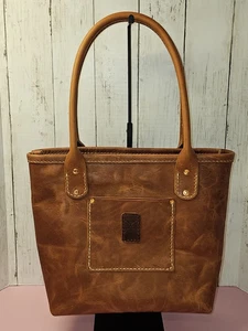 Handgefertigte Horween Englisch hellbraun Vollnarbenleder mittelgroße Beuteltasche Tasche 11"x 10,5"x5" - Bild 1 von 12