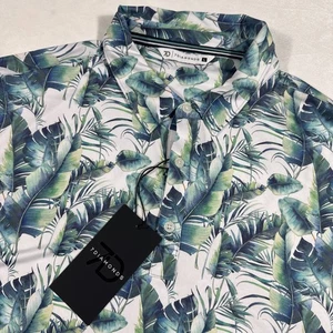 7 Diamonds Polo Shirt Mens L Blue Green Golf 4 Way Stretch Tropical Leaves NEW - Picture 1 of 10
