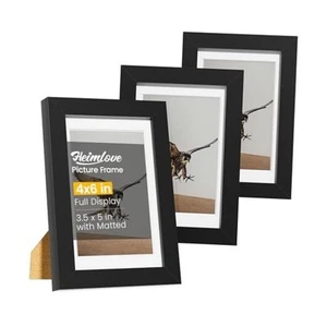 4x6 Picture Frames Set of 3 with Mat PVC frame|4x6 mat to 3.5x5 3 Pack(Black) - Picture 1 of 7