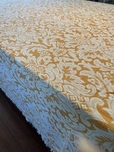 Vtg Bates FRINGE Queen Bedspread GOLD ORANGE PEACH Floral Brocade - Picture 1 of 12