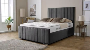 PANEL UPHOLTERED BEDS IN PLUSH/CRUSHED AND CHNIELE FABRIC. ALL SIZES AVAILABLE - Picture 1 of 4