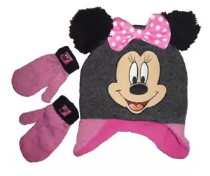 Toddler Girls MINNIE MOUSE Fleece Lined Trapper Hat & Mittens OSFM Pom Poms NWT - Picture 1 of 1