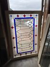 SG3884 vintage Beveled in Jeweled stained glass window 32.75 x 48.75