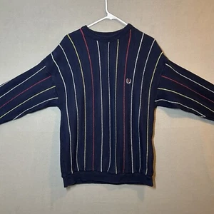 VTG CHAPS Ralph Lauren Crewneck Cotton Sweater Adult L Blue Striped L/S Mens - Picture 1 of 10