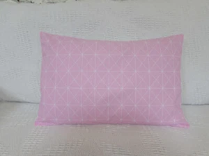 Cushion Cover, Pretty, Pale Pink, White, Geometric Design, Cotton, 20" x 13" . - Picture 1 of 7