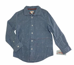 Boys Cat & Jack Button Up Long Sleeve Blue Geometric Dress Shirt Size S 6/7 - Picture 1 of 10