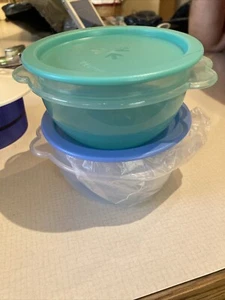 TUPPERWARE One Touch Servalier BOWL Set 2 Sheer Blue~Green 2514 Rare NEW - Picture 1 of 4