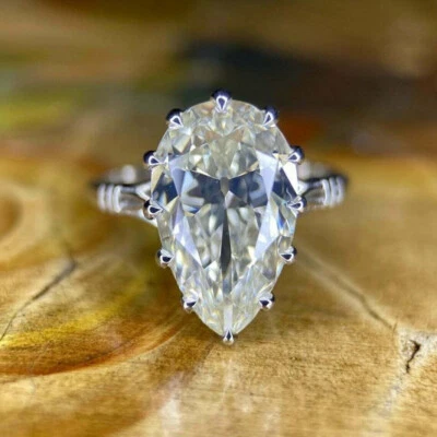 4 Ct Pear Cut Diamond Solitaire Engagement Wedding Ring 14K White Gold Finish - Image 1 of 4