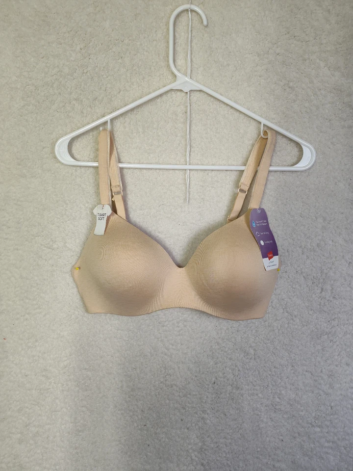 Hanes Women Bra 34D Brown Nylon Blend Wireless Comfort Adjustable Strap T Shirt - Image 1 of 4