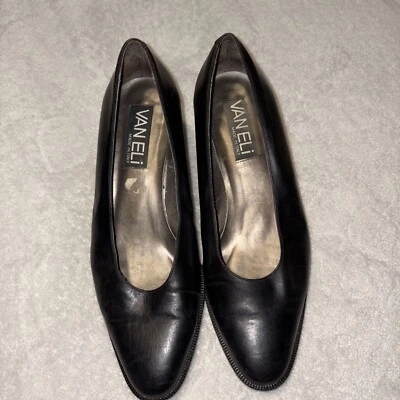 Zapatos de salón VANELi de cuero negro con tacón ancho para mujer 8,5 usados 0846 Foto 1 de 4