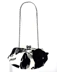 Jessica McClintock clutch evening handbag black and white flowers mini purse - Picture 1 of 13