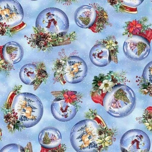 1/2 YD Snowplay Snowglobes Cotton Fabric Christmas Scenes Hoffman Bolt End - Picture 1 of 1