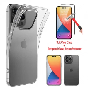 For iPhone 14 Pro Max/14 Pro/14 Plus Clear Case Slim Soft Cover Screen Protector - Picture 1 of 10