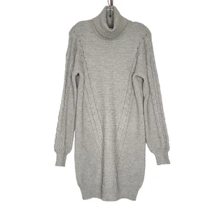 Cable Knit Turtleneck Sweater Dress M Below Knee Heather Gray Soft Girl Mia Tess - Picture 1 of 7