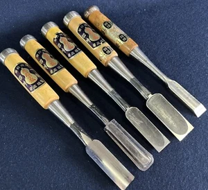 Japanese chisel set of 5 chisels, carpenter's tools Japanese Nomi Used Very good - Picture 1 of 8