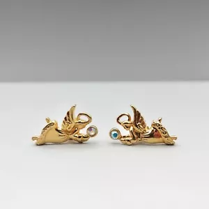 Avon Earrings Angel Studs Polished Gold Tone AB Rhinestone 3/4" Pierced Ear - Picture 1 of 7