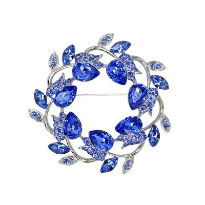 Gorgeous Blue Rhinestone Crystal Floral Wreath Brooch Pin - Image 1 of 3
