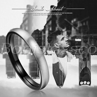 Alianza de boda de titanio negra plateada cepillada para hombre y mujer ajuste cómodo Foto 1 de 4