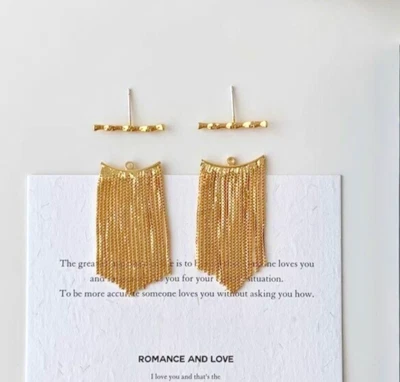 Women's 14k Gold Plated Earings Dangle Drop Vintage Jewelry Gift - Image 1 of 4