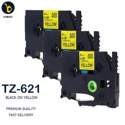 3 Label Tape Compatible With Brother Black on Yellow TZ621 E110VP E300VP E550WVP - Image 1 of 4