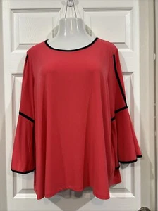 Blusa para mujer Calvin Klein manga campana talla grande 2X tejido elástico rojo coral - Imagen 1 de 8