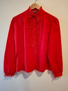 Rhapsody, red vintage 80s lace blouse, bow, polyester, size 10, good condition - Picture 1 of 6