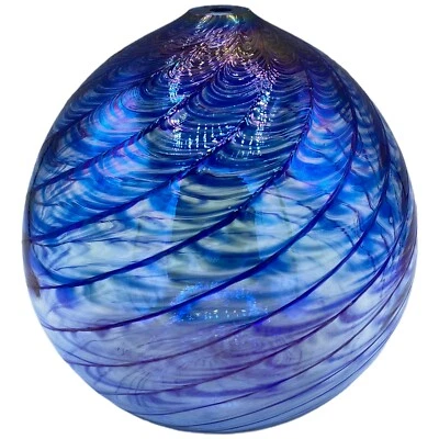 Blue Wave Iridescent Glass Decorative Diffuser Sphere Stem Bud Vase Home Decor - Image 1 of 4