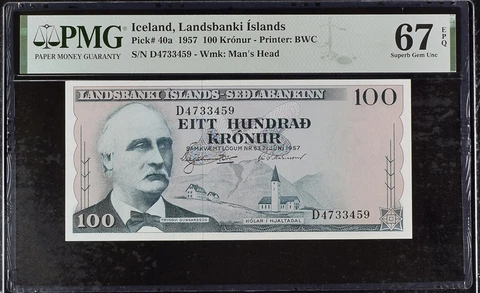 Iceland 100 Kronur 1957 P 40 a Superb Gem UNC PMG 67 EPQ TOP POP Cover