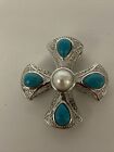 Affinity EA Signed Turquoise Pearl Maltese Cross 925 Sterling Pendant