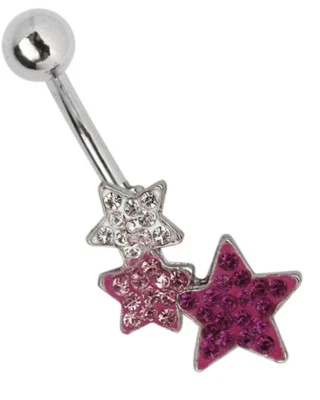 Piercing Ombelico Gioiello Banana Spina Con Tricolor Stelle Epossidica Pietre - Immagine 1 di 2