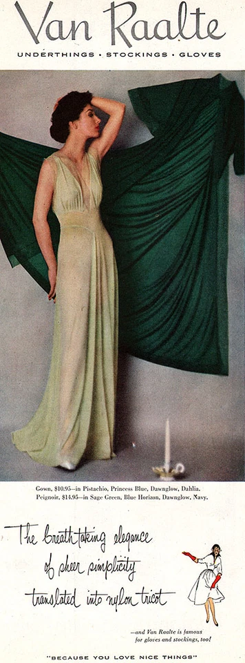 Vestido Van Raalte Pistacho SAGE GREEN PEIGNOIR Impresionante Elegancia 1952 Anuncio Foto 1 de 1