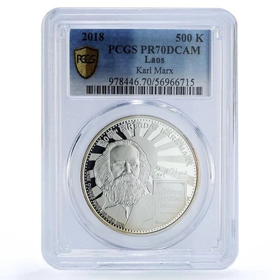 Laos 500 kip Karl Marx Revolutionary Communism PR 70 PCGS silver coin 2018 - Image 1 of 4